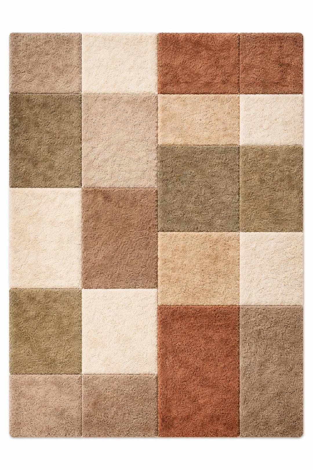 Hand Tufted Checkered Pattern Area Rug Modern Neutral Patchwork Carpet ...