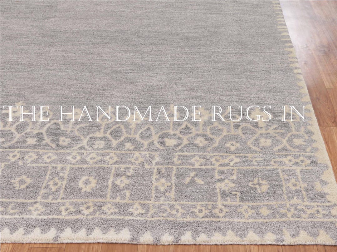 Hand Tufted Wool Area Rug, Contemporary Bordered Carpet for Bedroom ...