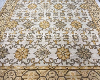 Beige Hand Tufted Wool Rug, Traditional Oriental Area Rug, Persian Style Carpet, Neutral Living Room Wool Rug Home Decor