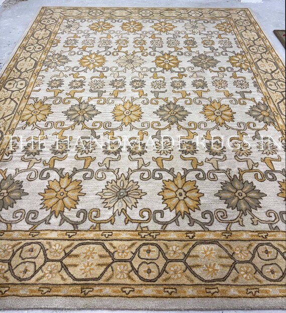 Beige Hand Tufted Wool Rug, Traditional Oriental Area Rug, Persian Style Carpet, Neutral Living Room Wool Rug Home Decor