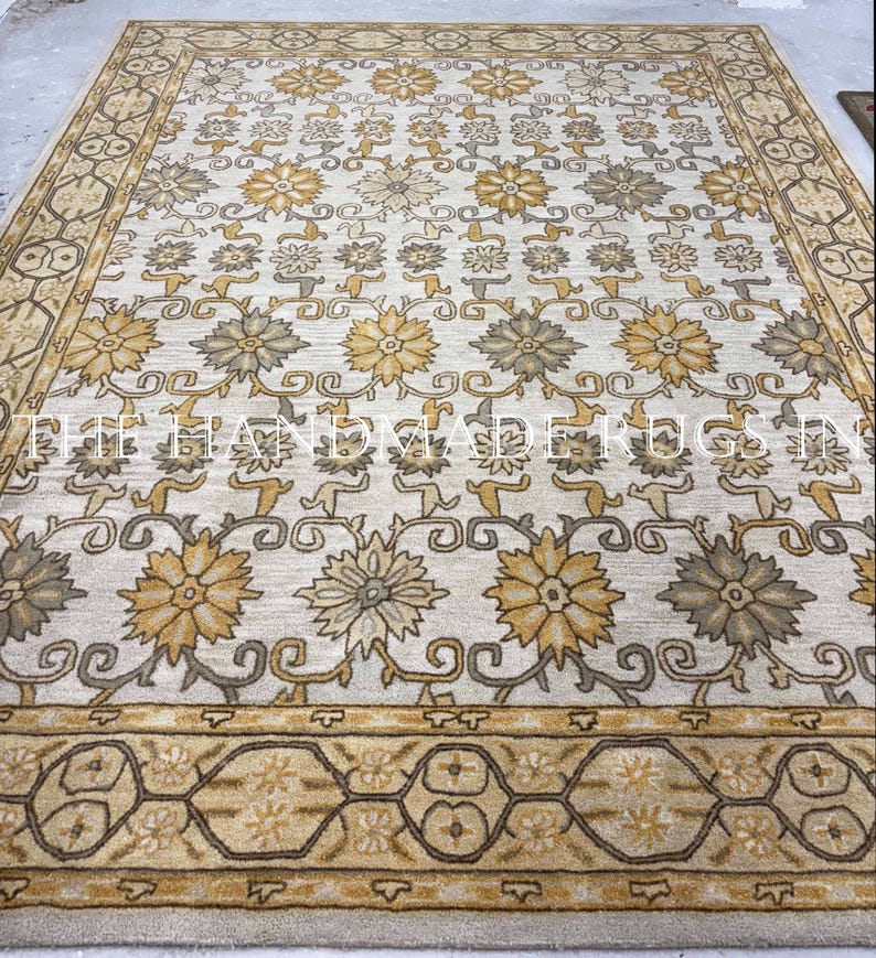 Beige Hand Tufted Wool Rug, Traditional Oriental Area Rug, Persian Style Carpet, Neutral Living Room Wool Rug Home Decor image 1