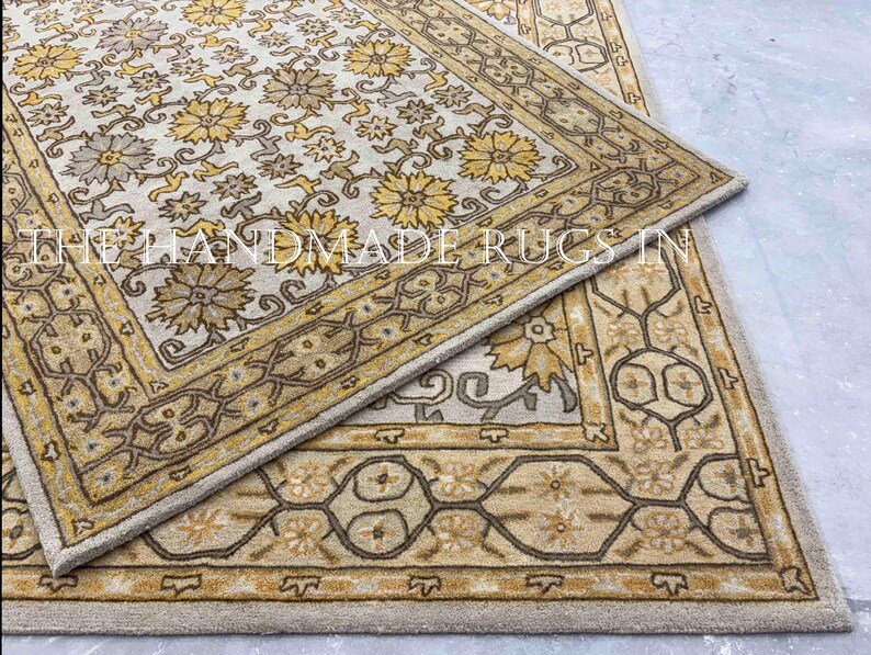 Beige Hand Tufted Wool Rug, Traditional Oriental Area Rug, Persian Style Carpet, Neutral Living Room Wool Rug Home Decor image 7