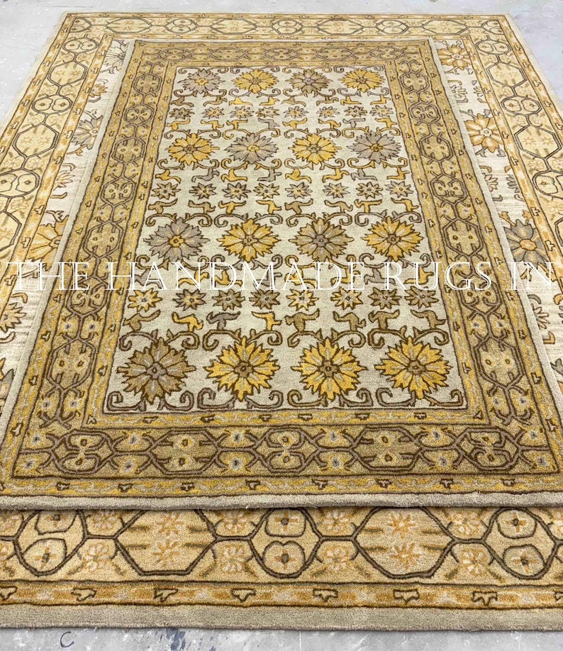 Beige Hand Tufted Wool Rug, Traditional Oriental Area Rug, Persian Style Carpet, Neutral Living Room Wool Rug Home Decor image 8