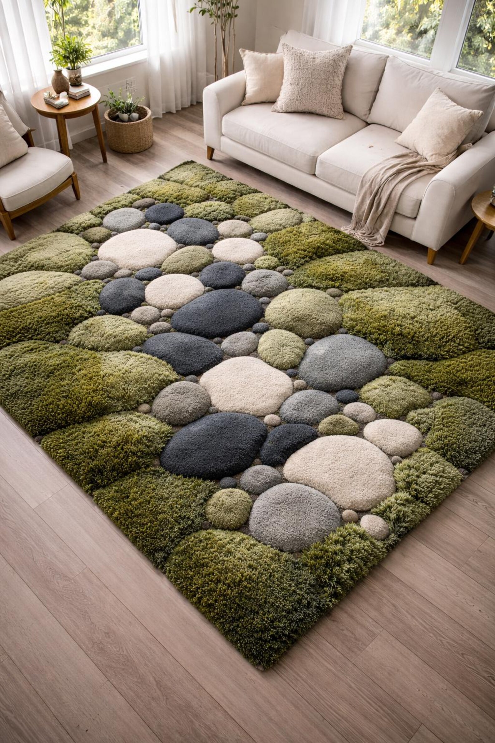 Hand Tufted Moss Pebble Area Rug: Nature Inspired Organic Living Room ...