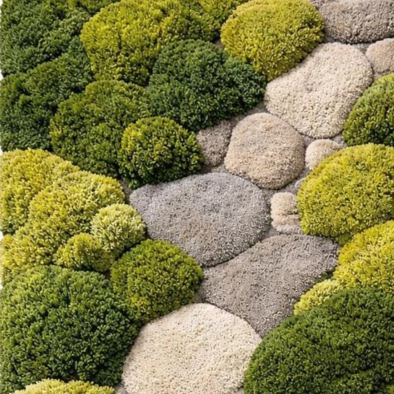 Hand Tufted Moss Rug With Stone Path Green Nature Inspired Area Carpet ...