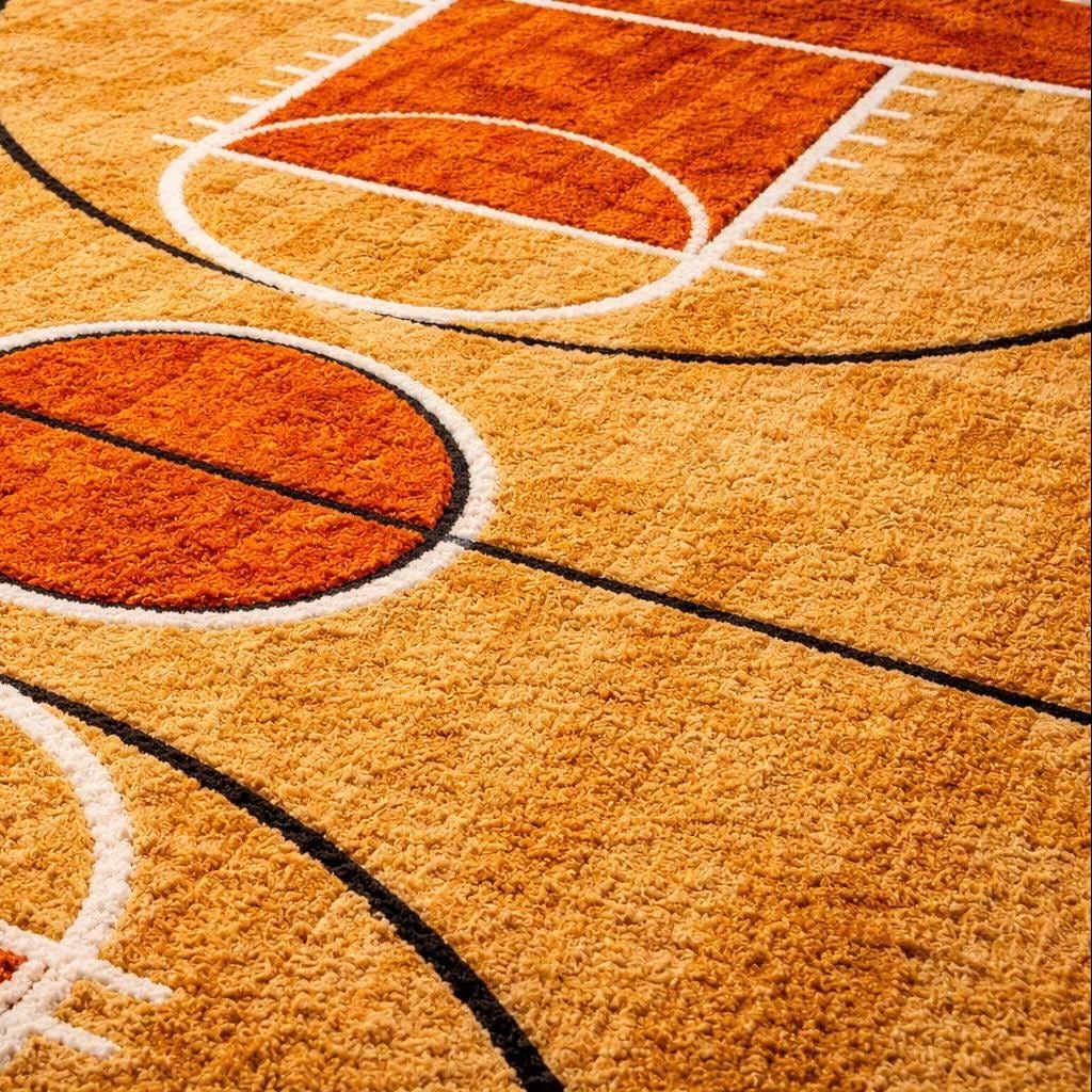 Hand-tufted Wool Basketball Court Rug: Retro Hardwood Arena Game Room ...
