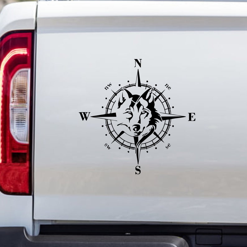 Compass Wolf Wolf's Head Wolves Pack Dog Sticker Size & Color Selectable / Motorhome Caravan Trailer Sticker Compass Rose Pegatina Promotion image 5