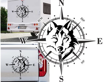 Kompass Wolf Wolfskopf Wölfe Rudel Hund Aufkleber Größe&Farbe wählbar/ Wohnmobil Caravan  Wohnwagen Sticker Kompassrose  Pegatina Promotion