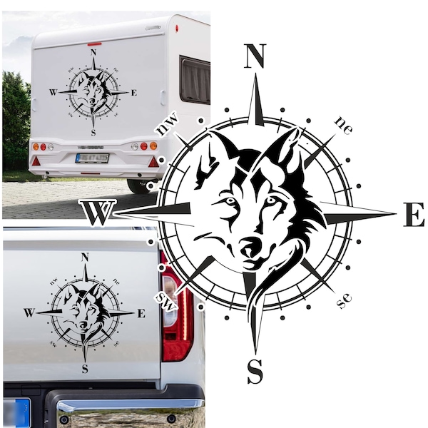 Kompass Wolf Wolfskopf Wölfe Rudel Hund Aufkleber Größe&Farbe wählbar/ Wohnmobil Caravan  Wohnwagen Sticker Kompassrose  Pegatina Promotion