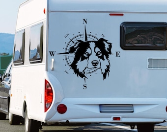 Kompass Australian Shepherd Hund Aufkleber Größe&Farbe wählbar Wohnmobil Caravan Auto Wohnwagen Sticker Kompassrose Windrose