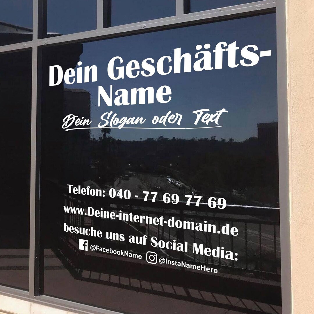 Öffnungszeiten inkl. Tel. + Inhaber Schaufensterbeschriftung Werbung