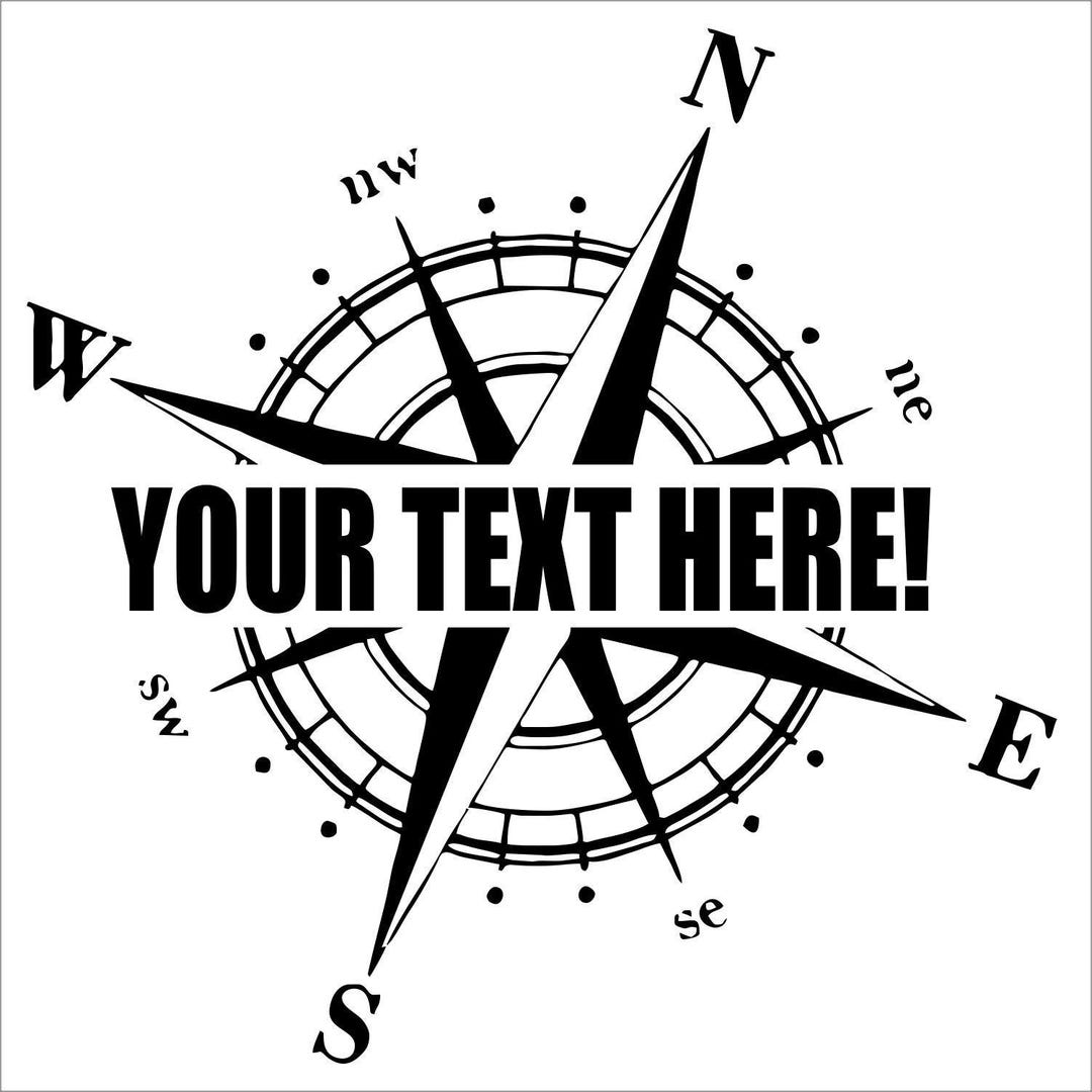Compass Sticker Unique Compass Sticker With Custom Text Size, Colour, Text, Selectable Camping ...