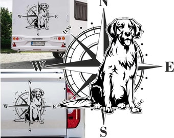 Kompass Golden Retriever Hund Aufkleber Größe&Farbe wählbar  Wohnmobil Caravan Auto Wohnwagen Sticker Kompassrose Windrose