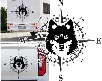 Kompass Wolf Wolfskopf Nordisch Natur Rudel Wölfe Wolfsrudel  Aufkleber freie Größe&Farbe Auto Camper Wohnmobil Caravan Autoaufkleber