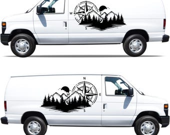 Kompass Aufkleber Auto 2 Große Kompass-Berg Vinyl Aufkleber Für Camper, Van & Wohnwagen | Personalisierbar, 500x300mm Wohnwagen Dekor