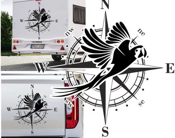 Boussole perroquet oiseau oiseaux autocollant taille et couleur libre voiture camping-car caravane voiture autocollant