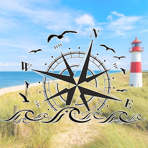 Kompass Meer Aufkleber Ostsee Nordsee mit Möwen Autoaufkleber Wohnmobil Sticker Bild 1