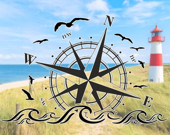 Kompass Meer Aufkleber Ostsee Nordsee mit Möwen Autoaufkleber Wohnmobil Sticker