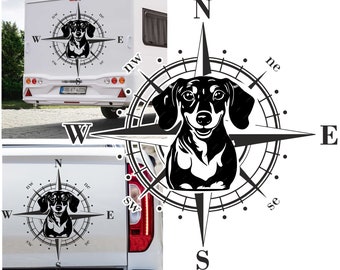 Kompass Dackel  Aufkleber Hund Hunde Sticker Auto Camper Wohnmobil Caravan Autoaufkleber Wohnwagen Sticker Kompassrose