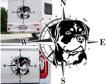 Boussole Rottweiler chien autocollant taille et couleur sélectionnable/camping-car caravane voiture caravane autocollant boussole Rose Rose des vents