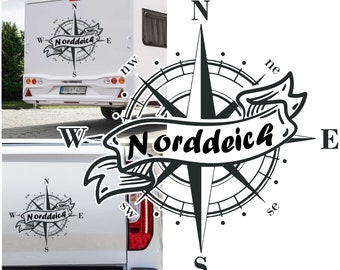Kompass Norddeich Aufkleber Sticker Nordsee Inseln Hallig Küste Urlaub Autoaufkleber Wohnwagen Auto Wohnmobil
