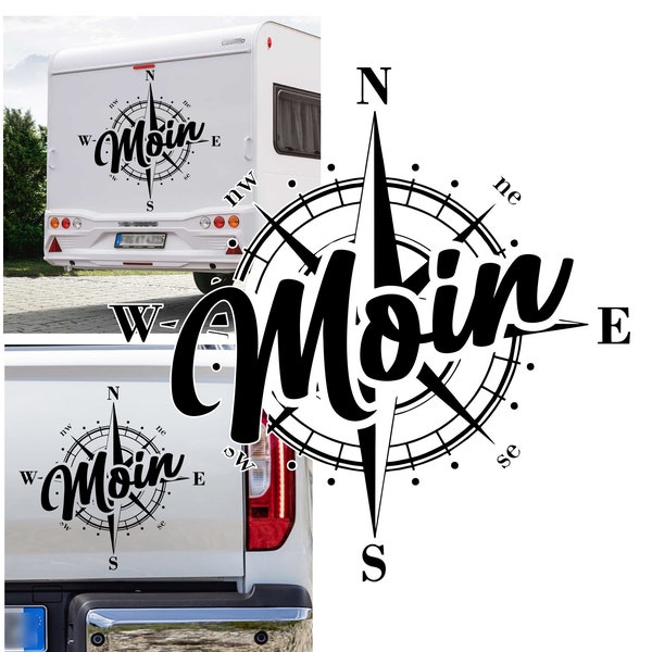 1x Compass "Moin" Moin-Moin sticker earth globe caravan wind rose motorhome personalizable in several sizes compass rose Moinmoin