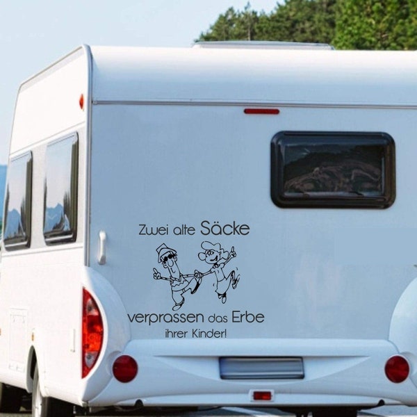 Wohnmobil Wohnwagen Aufkleber Lustige Senioren Rentner Zwei alte Säcke verprassen das Erbe ihrer Kinder  WOMI Pegatina Promotion