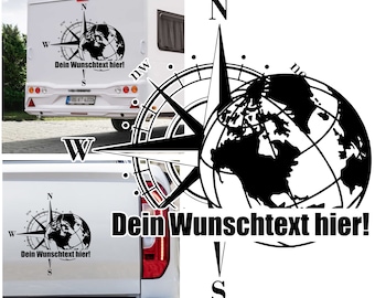 Kompass Erdkugel mit Deinem "Wunschtext" Farb&Größenwahl  Wohnwagen Wohnmobil Camper Autoaufkleber Pegatina Promotion Sticker Globus