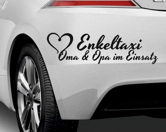 Enkeltaxi Oma und Opa im Einsatz, Herz, ca.20cm Aufkleber Sticker Autoaufkleber Wandtattoo