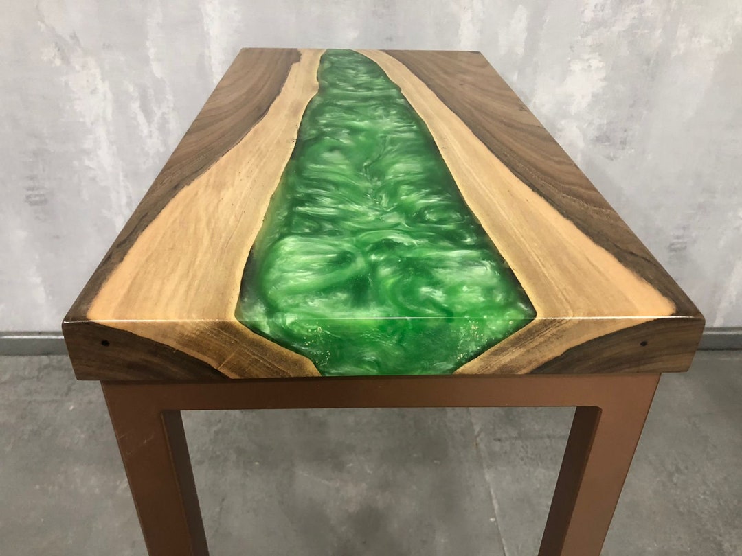 Epoxy Resin Wooden Dining Table With Metal Legs Industrial Design Etsy