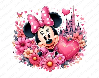 Minnie Mouse Clipart PNG, Linda Minnie Mouse, Flores de Minnie, Disney, Alta Calidad