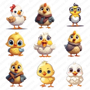 Cute Chick Clipart PNG, Baby Chick Bundle, Baby Chicken, Cartoon Chick, Wysoka jakość