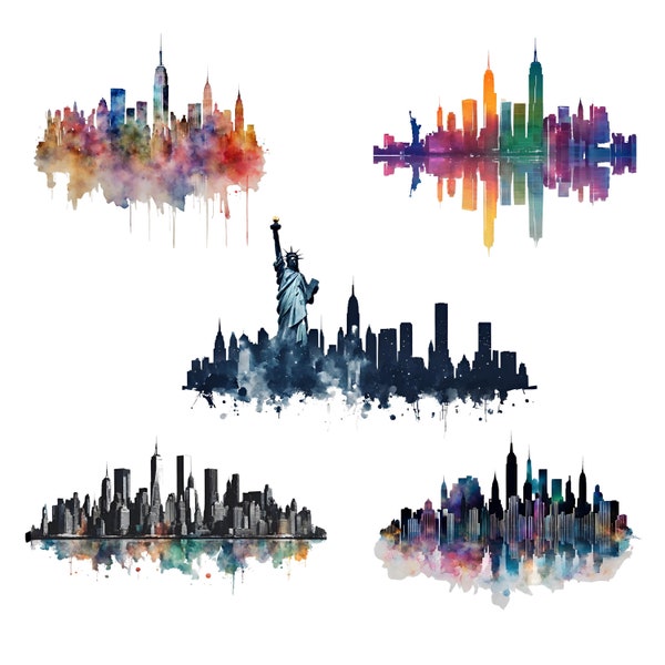 New York City Skyline PNG, New York Clipart, NYC PNG, New York Watercolor, Famous City Png, New York Digital, High Quality