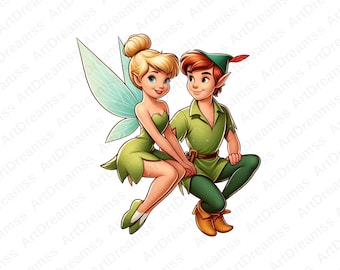 Clipart fée clochette, fée clochette mignonne PNG, fée clochette avec Peter Pan, téléchargement numérique, haute qualité