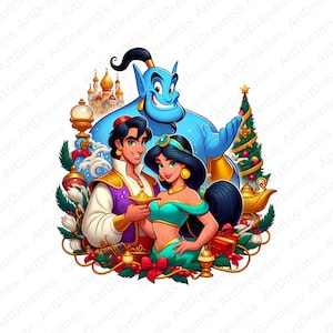 Aladdin and Jasmine Clipart, Aladdin Genie PNG, Cute Jasmine, Princess Jasmine, High Quality