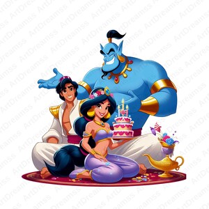 Aladdin and Jasmine Clipart, Aladdin Genie PNG, Happy Birthday, Cute Jasmine, Princess Jasmine, High Quality