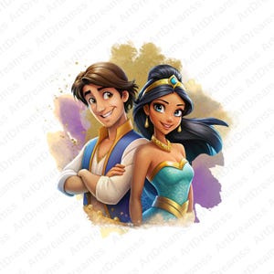 Aladdin and Jasmine Clipart, Aladdin Genie PNG, Cute Jasmine, Princess Jasmine, High Quality