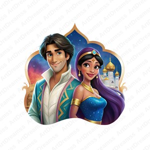 Aladdin and Jasmine Clipart, Aladdin Genie PNG, Cute Jasmine, Princess Jasmine, High Quality