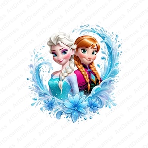 Anna and Elsa Clipart, Frozen Princess, Splash Frozen Design, for Shirt, Cute Elsa and Anna PNG, High Quality