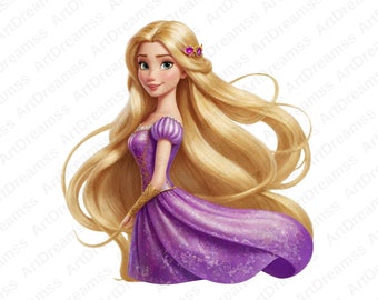 Princess Rapunzel Clipart, Cute Rapunzel, Tangled PNG, Watercolor Style Cartoon, High Quality
