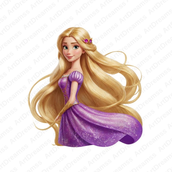 Princess Rapunzel Clipart, Cute Rapunzel, Tangled PNG, Watercolor Style Cartoon, High Quality