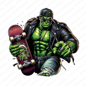 Hulk Cipart, Hulk PNG, Cool Hulk, Super Hero, Hulk with Skateboard, High Quality