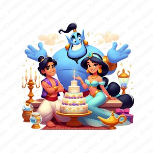 Aladdin and Jasmine Clipart, Aladdin Genie PNG, Happy Birthday, Cute Jasmine, Princess Jasmine, High Quality