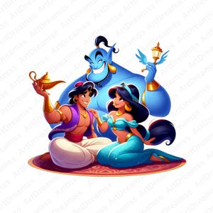Aladdin and Jasmine Clipart, Aladdin Genie PNG, Cute Jasmine, Princess Jasmine, High Quality