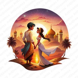 Aladdin and Jasmine Clipart, Aladdin Genie PNG, Cute Jasmine, Princess Jasmine, High Quality