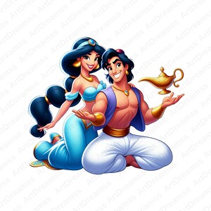Aladdin and Jasmine Clipart, Aladdin Genie PNG, Cute Jasmine, Princess Jasmine, High Quality