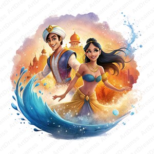 Aladdin and Jasmine Clipart, Aladdin Genie PNG, Cute Jasmine, Princess Jasmine, High Quality