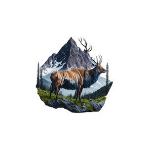 Mountain Landscape PNG, Animal Clipart, Deer Clipart PNG, High Quality