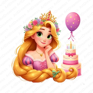 Princess Rapunzel Clipart, Cute Rapunzel, Tangled PNG, Disney Princess, Happy Birthday, High Quality