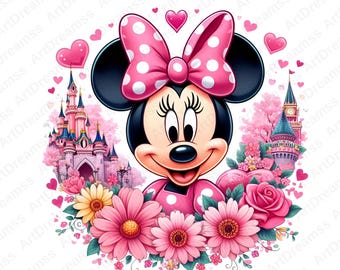 Minnie Mouse Clipart PNG, Linda Minnie Mouse, Flores de Minnie, Disney, Alta Calidad